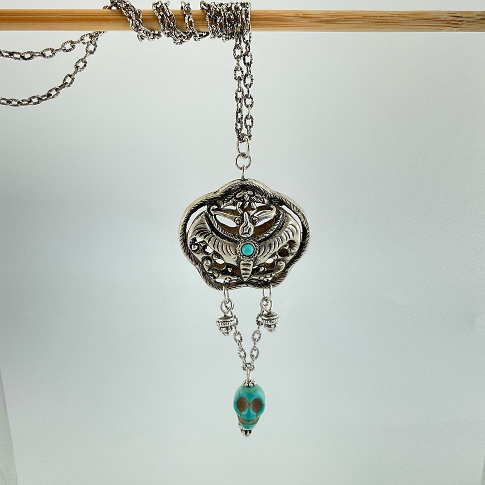 Moth & Skull Pendant Necklace, Handmade, 18" L, Goth, Spooky, Witchy - Picture 9 of 9